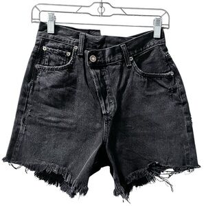 Agolde Criss Cross High Rise Black Denim Cut Off Shorts Size 24 Casual ButtonFly